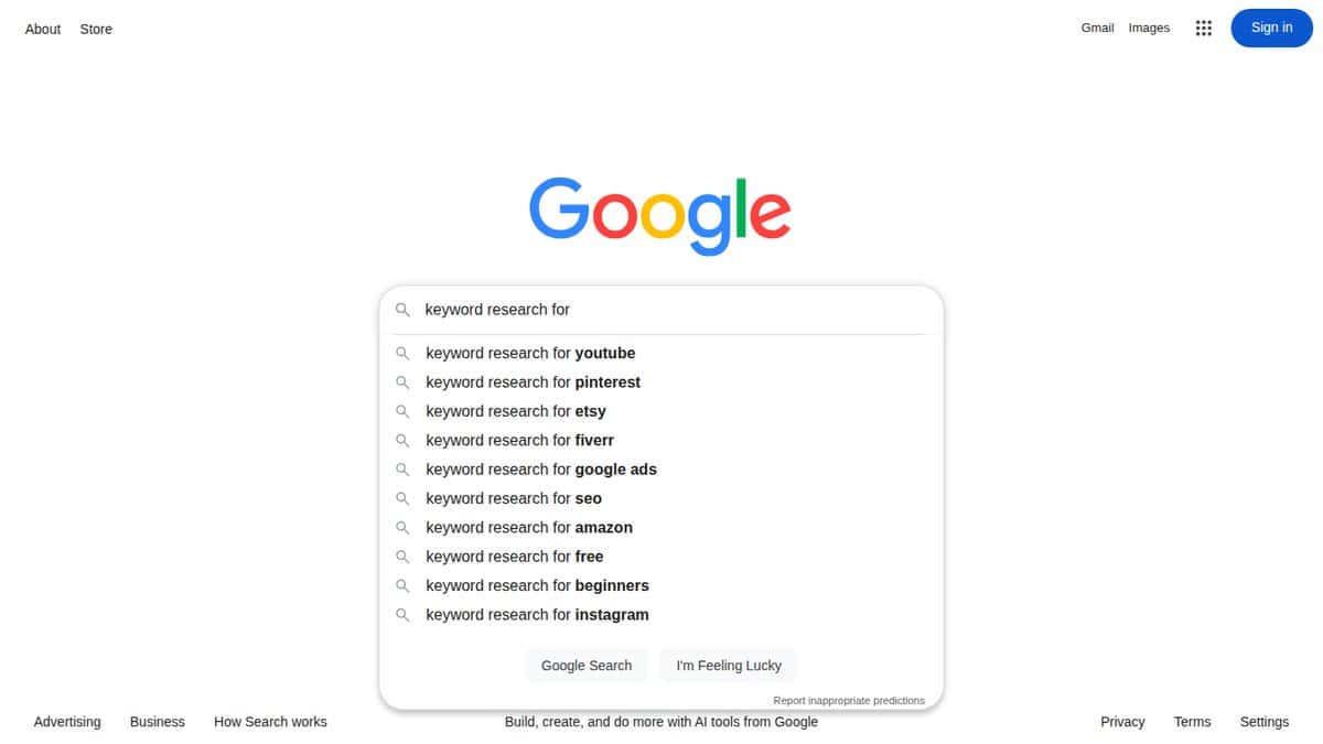 Screenshot of Google Autocomplete, People Also Ask and related searches, captured October 2026