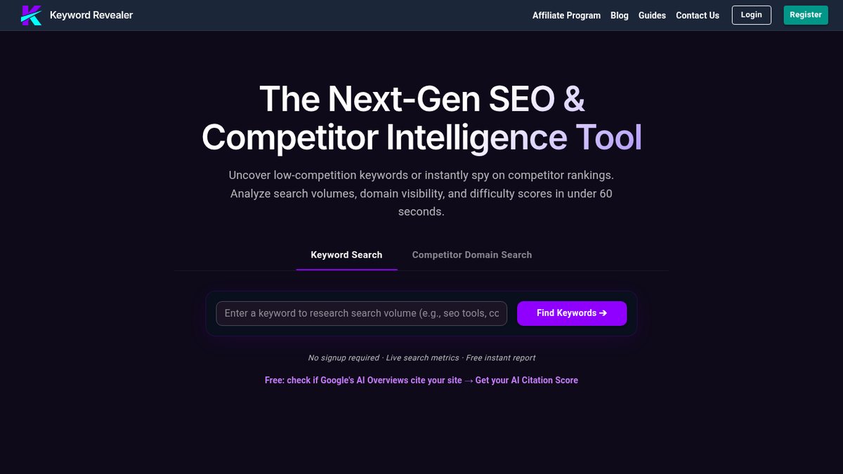 Screenshot of Keyword Revealer, captured October 2026
