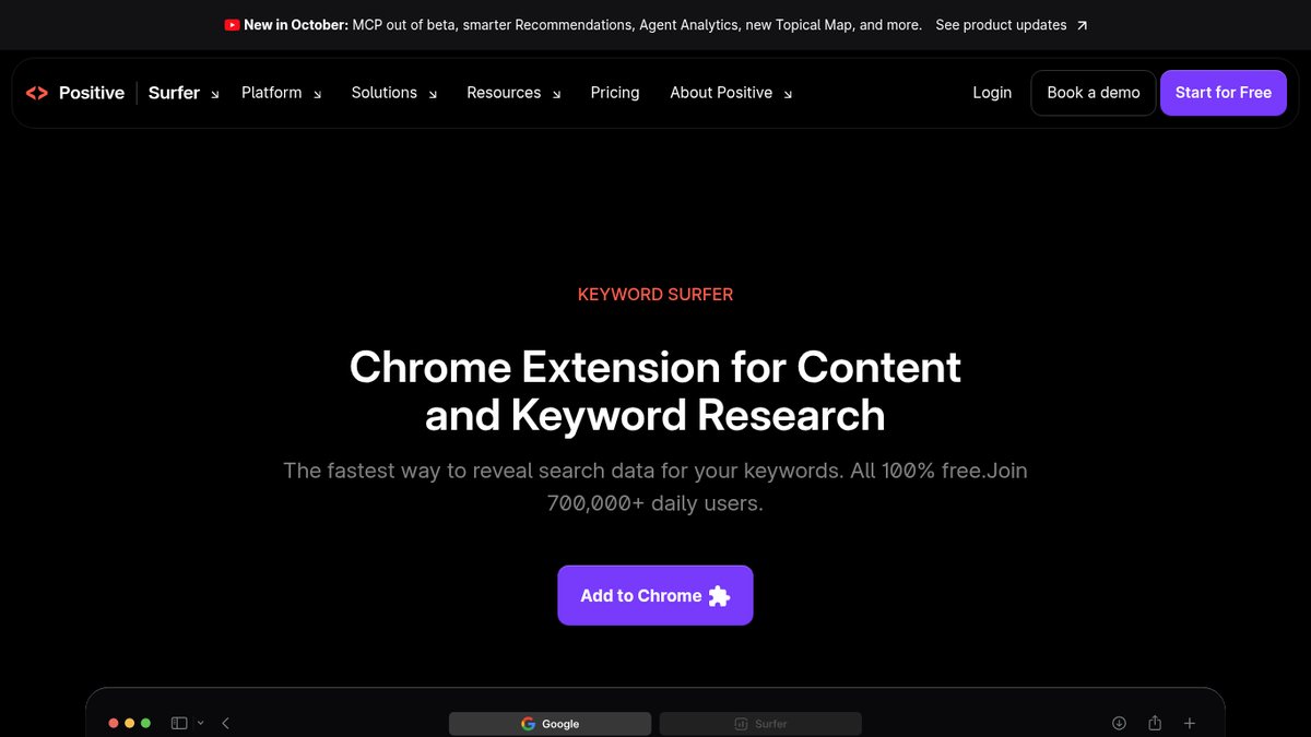 Screenshot of Keyword Surfer, captured October 2026