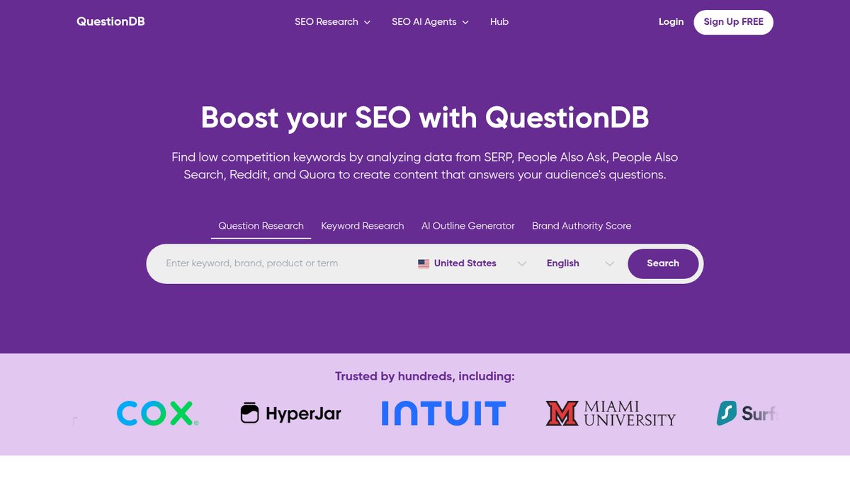 Screenshot of QuestionDB, captured October 2026