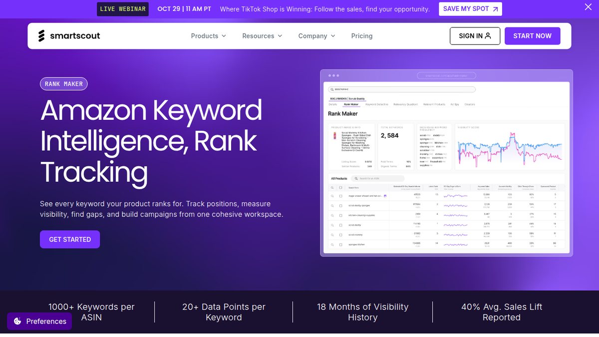 Screenshot of SmartScout, captured October 2026