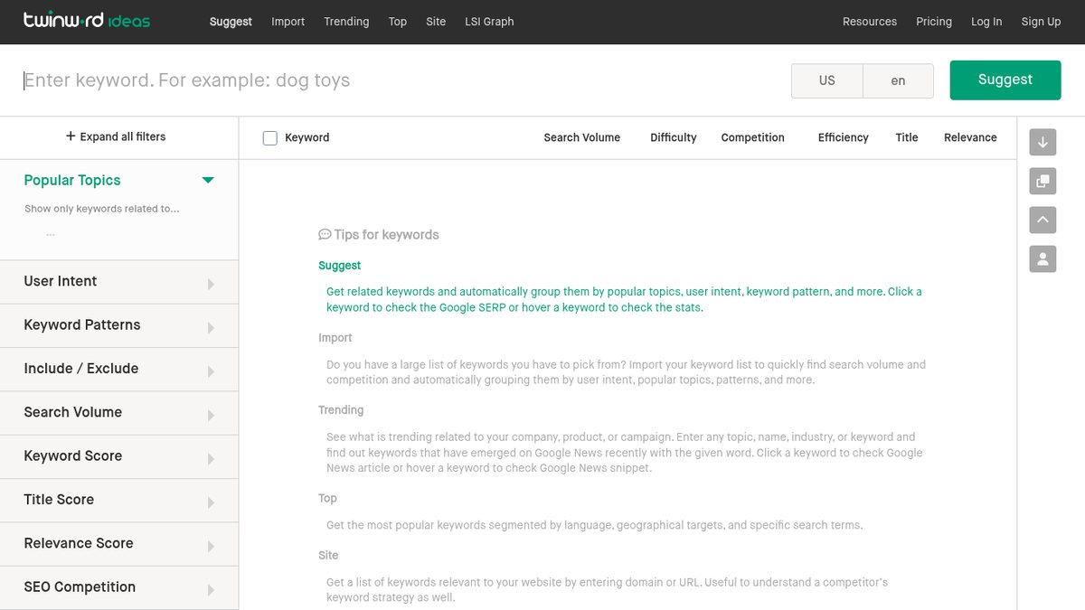 Screenshot of Twinword Ideas, captured October 2026