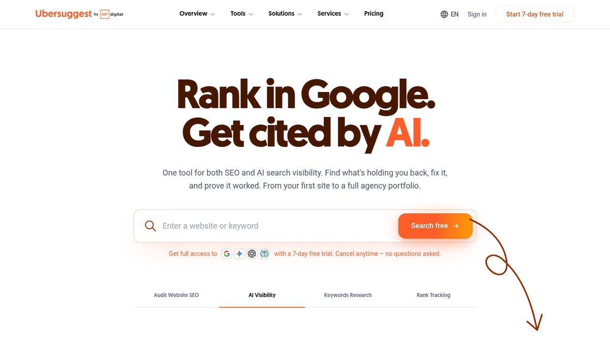 Screenshot of Ubersuggest, captured October 2026