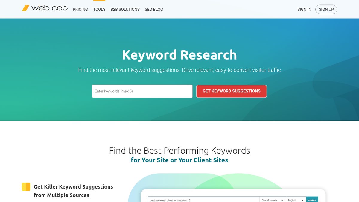 Screenshot of WebCEO Keyword Research, captured October 2026